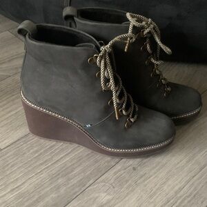 Toms Charcoal and Chocolate Lace-Up Wedges